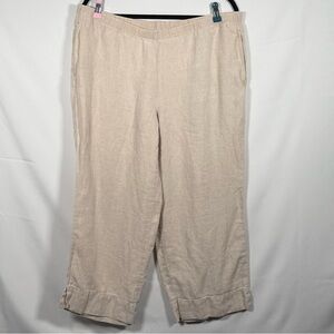 J Jill Love Linen‎ Women's Wide Leg Capri Pants Tan Beige Khaki Size L